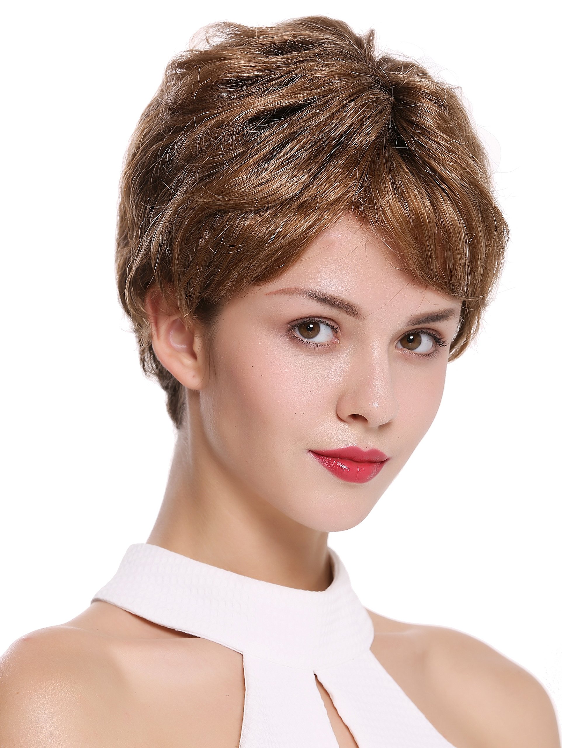 WIG ME UP - PORTO-MF-47-12-0-8YS4 Quality women's wig lady monofilament handmade short wavy golden brown dark blonde mix