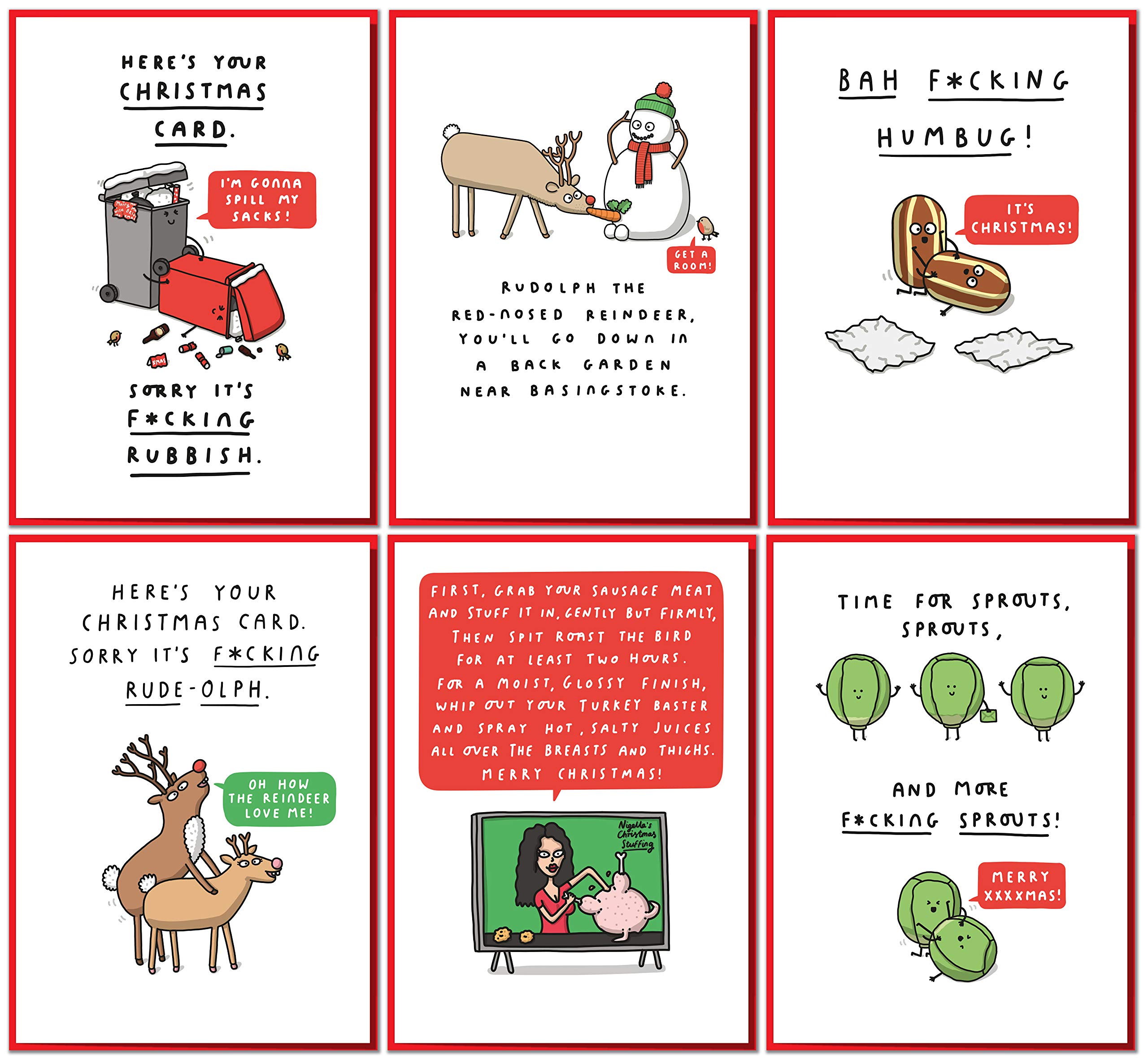 Six Pack Of Naughty But Very Funny Christmas Cards