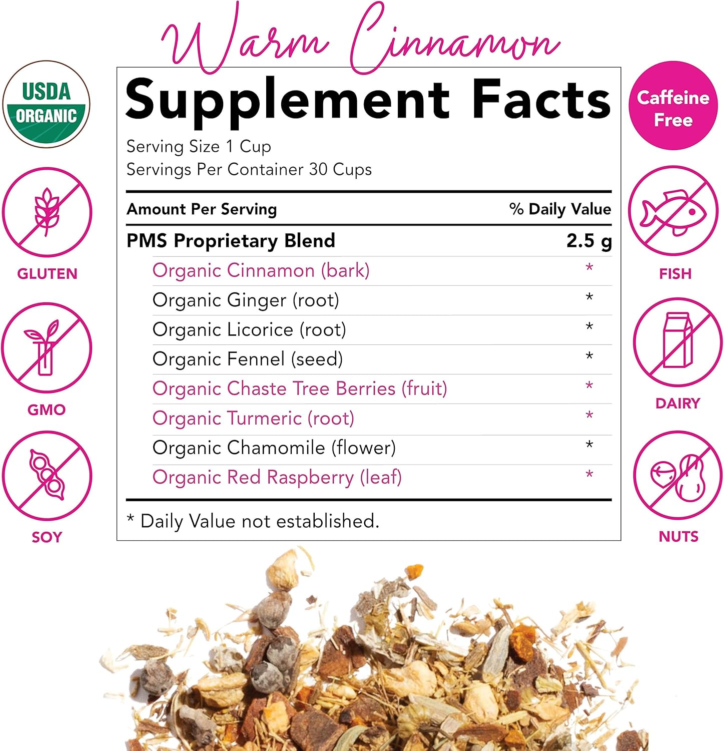 Pink Stork PMS Tea: Warm Cinnamon Tea, 100% Organic, Natural Period Relief from Bloating, Cramping, Heavy Flow, Nausea Relief, + Hormonal Migraine Relief, Women-Owned, 30 Cup: Health & Personal Care