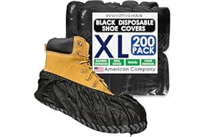 Innovative Haus 200 Pack (100 Pairs) Black Extra Large Indoor Shoe Covers - Disposable Non Slip Boot & Shoe Covers - Disposable Booties for Shoe Covers - Shoe Covers for Indoors Reusable