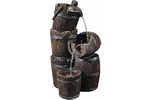 PEAKTOP Teamson Home Vintage Barrel 3 Tiered Floor Waterfall Fountain with Pump for Outdoor Patio Garden Backyard Decking, 28 Inch Height, Dark Wood