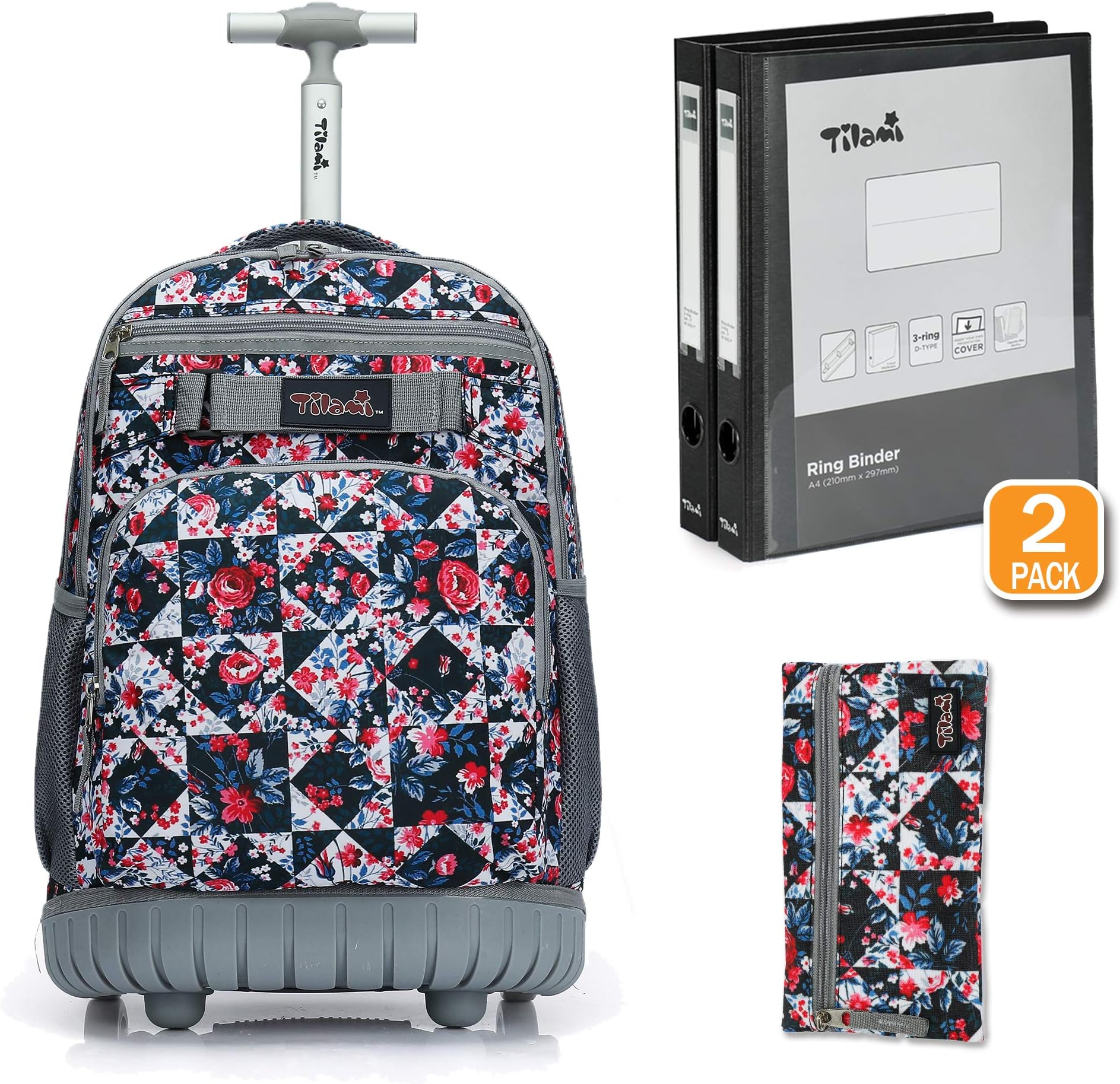 Rolling Backpack 18 inch Binder and Pencil Case Laptop Backpack, Rose