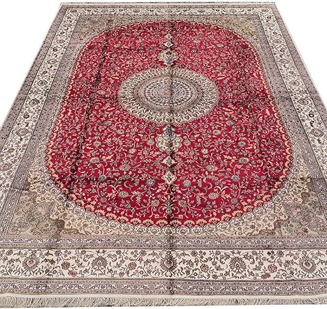 Yilong 10 X14 Large Handmade Silk Rug Traditional Classic Nain Medallion Design Hand Knotted Home Area Rugs 10 Feet By 14 Feet Red Wy005 Amazon Co Uk Kitchen Home