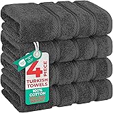 American Soft Linen Luxury Hand Towels for Bathroom, 600 GSM Heawy Weight 16x28 Size 100% Cotton Turkish 4 Piece Hand Face Towel Set, Dark Gray Hand Towels