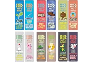 Creanoso Knock-Knock Puns Funny Jokes Bookmarks (12-Pack) – Six Assorted Quality Bookmarker Cards Set – Premium Gift Token Gi