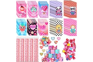 Wpond 24 Pack Valentines Day Stationery Set for Kids 144pcs Classroom Exchange Valentines Party Favors School Prizes Rewards Stationery Gifts with Pencil,Erasers,Notebook,Bags,Stamps & Slap Bracelets