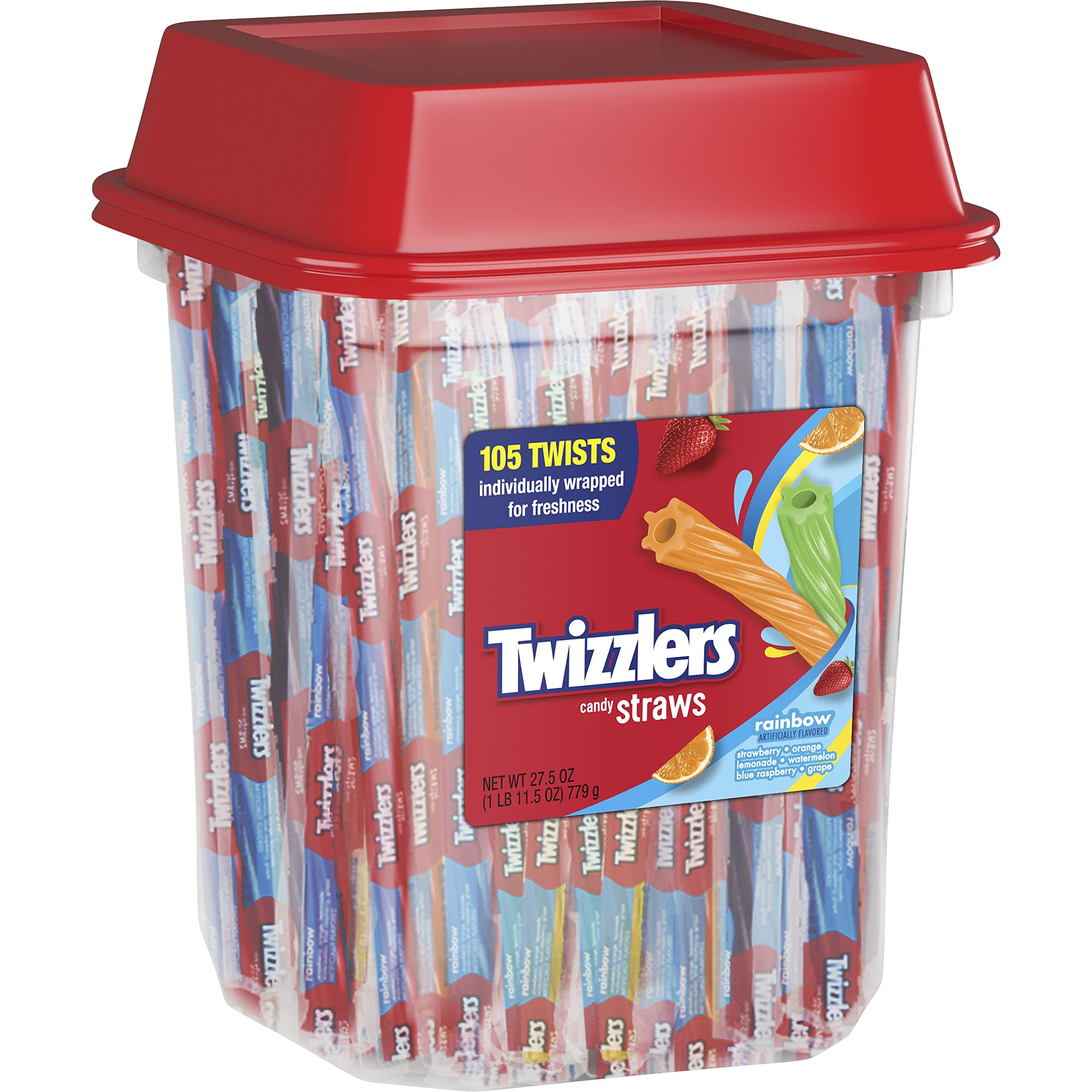 TWIZZLERS Rainbow Candy Straws, 105 Count, 27.5 Ounce