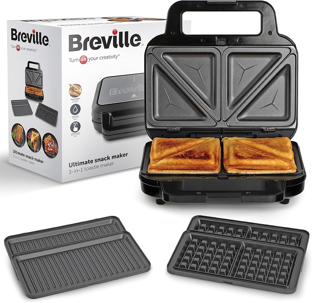Breville 3-in-1 Ultimate Snack Maker Deep Fill Toastie Waffle Panini UK Plug