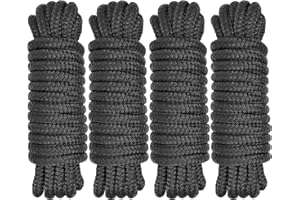 PACTHSD Boat Dock Lines 1/2" x 15' - Double Braided Nylon Boat Ropes for Docking with 12" Loop, Marine-Grade High Strength Boat Lines Dock Rope, Premium Marine Rope Mooring Lines, Easy Handling - 4 Pack,Black