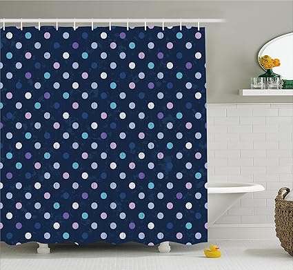 Amazon Com Lunarable Navy Blue Shower Curtain Cute Polka Dots