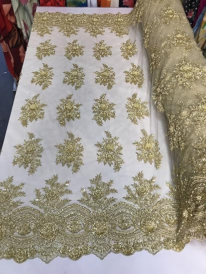 Amazoncom Cluster Beads Floral Embroided Lace Fabric - 