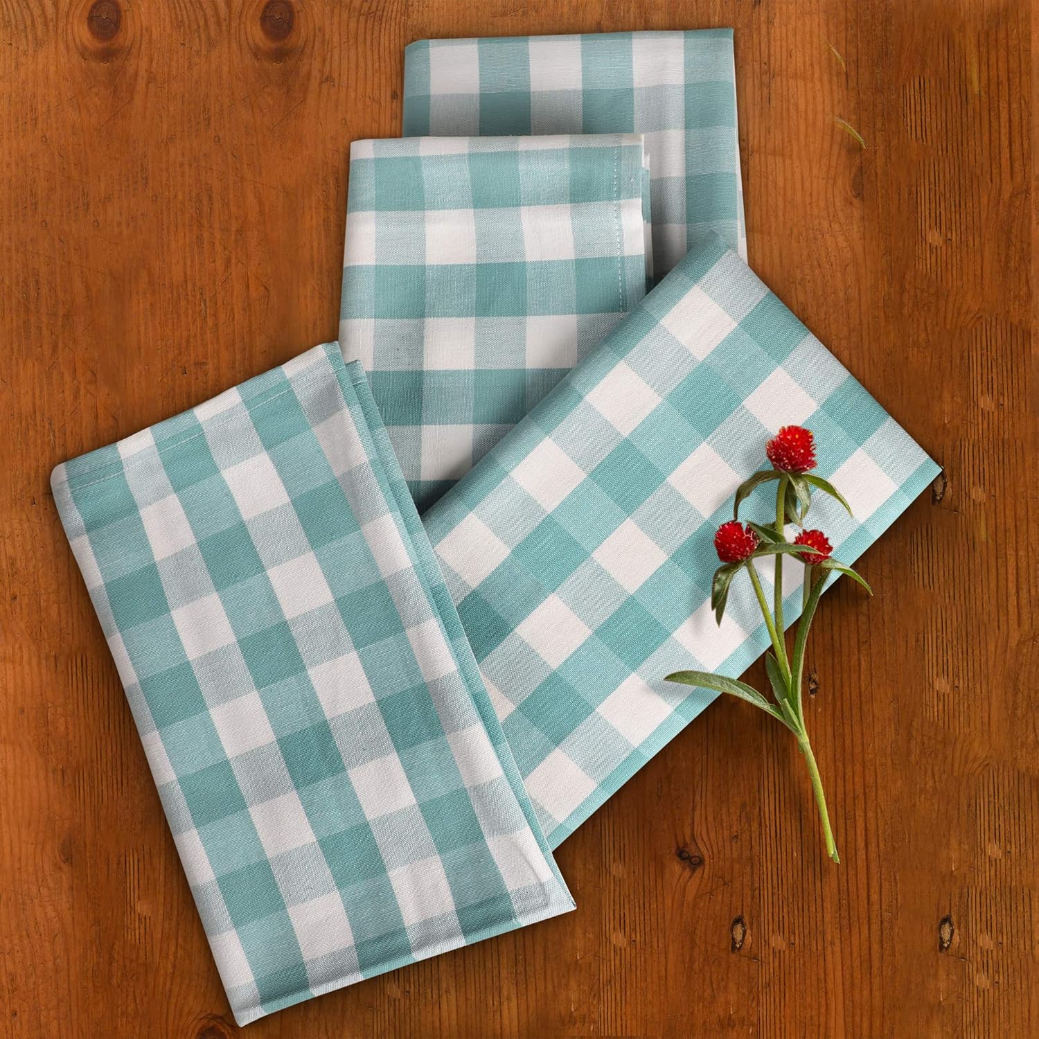 Urban Villa Dinner Napkins, Everyday Use, Premium Quality, 100% Cotton, Set of 12, Size 20X20 Inch, Aqua/White Over Sized Cloth Napkins with Mitered Corners, Ultra Soft, Durable Hotel Quality: Kitchen & Dining
