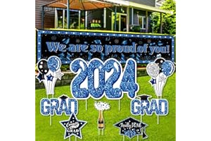 KMUYSL Large Graduation Decorations Class of 2024 Yard Sign - 8Pcs Glitter Congrats Grad Yard Signs 2024 and Proud of You Banner Backdrop with Stakes for Outdoor, Lawn Party Decor