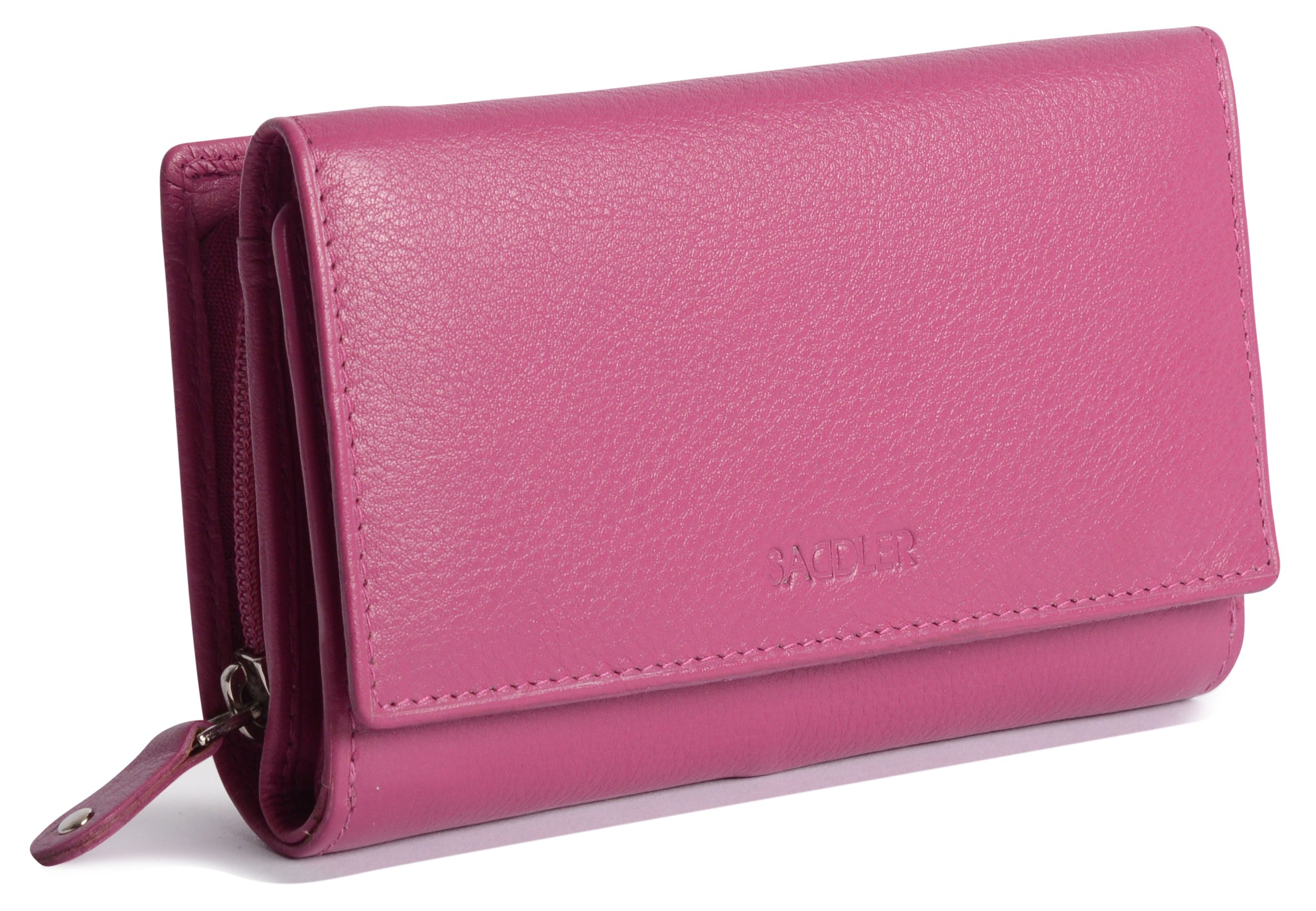 SADDLER Womenβs Medium Size Trifold Leather Purse Wallet β RFID Protected, Holds up to 10 Cards, Coin and Note Sections - Gift Boxed