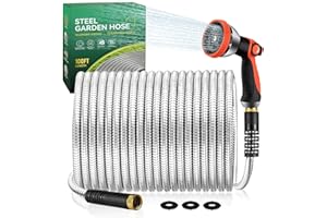 YOFIDRA Garden Hose 100 ft - Metal Hose Stainless Steel Water Hose Flexible Heavy Duty Garden Hose Collapsible and No Kink Water Pipe