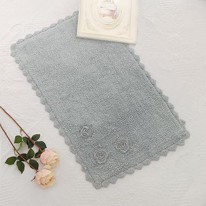 At17 Badteppich Badematte Badvorleger Rechteckig Landhaus Shabby Chic Blumen Gepragt Hakelspitze 55x88 Blau Streichen 100 Baumwolle Amazon De Kuche Haushalt