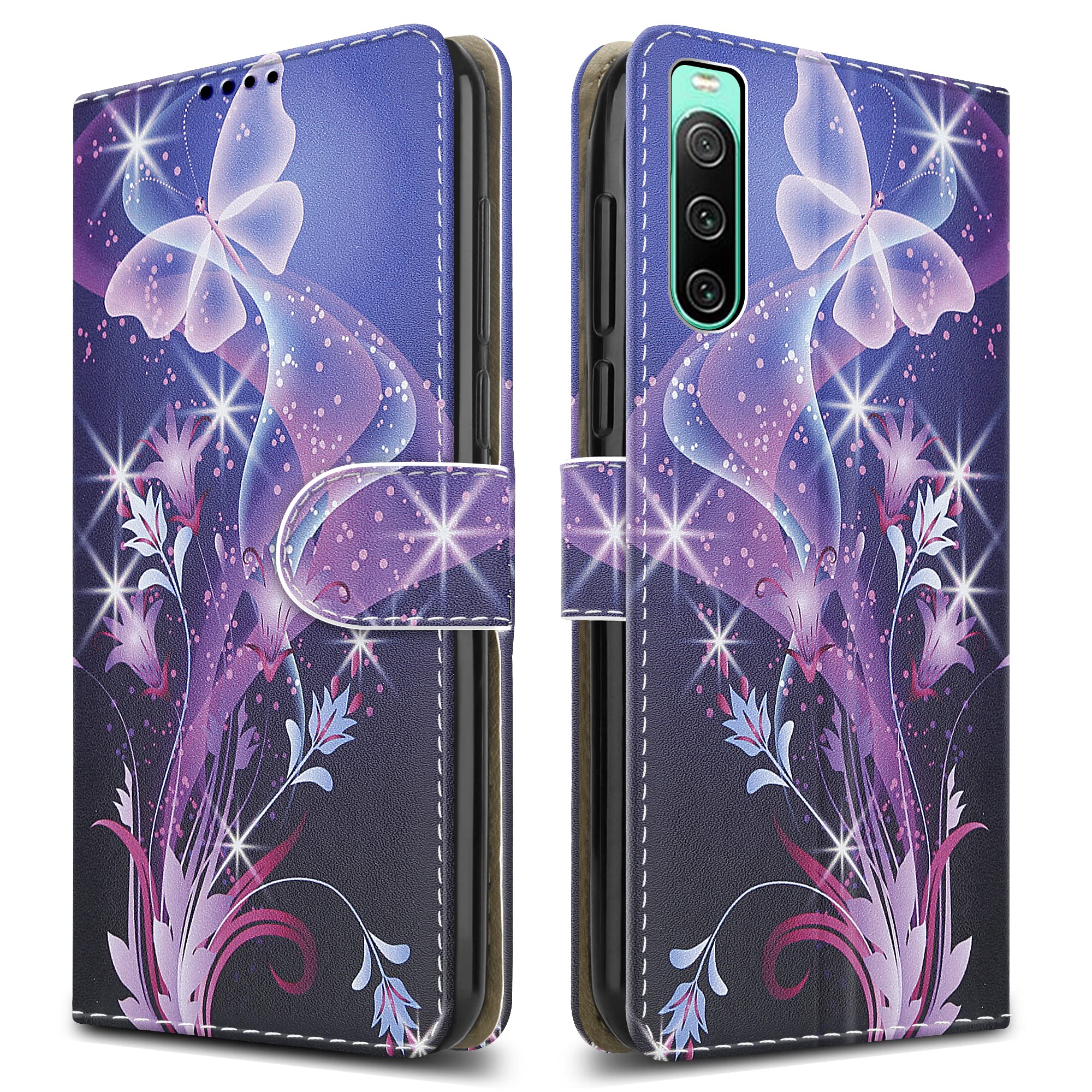 PIXFAB For Sony Xperia 10 IV 5G Leather Phone Case, Magnetic Closure Full Protection Book Folio Design, Wallet Case Cover [Card Slots] and [Kickstand] For Sony Xperia 10 IV 5G - Butterfly Print