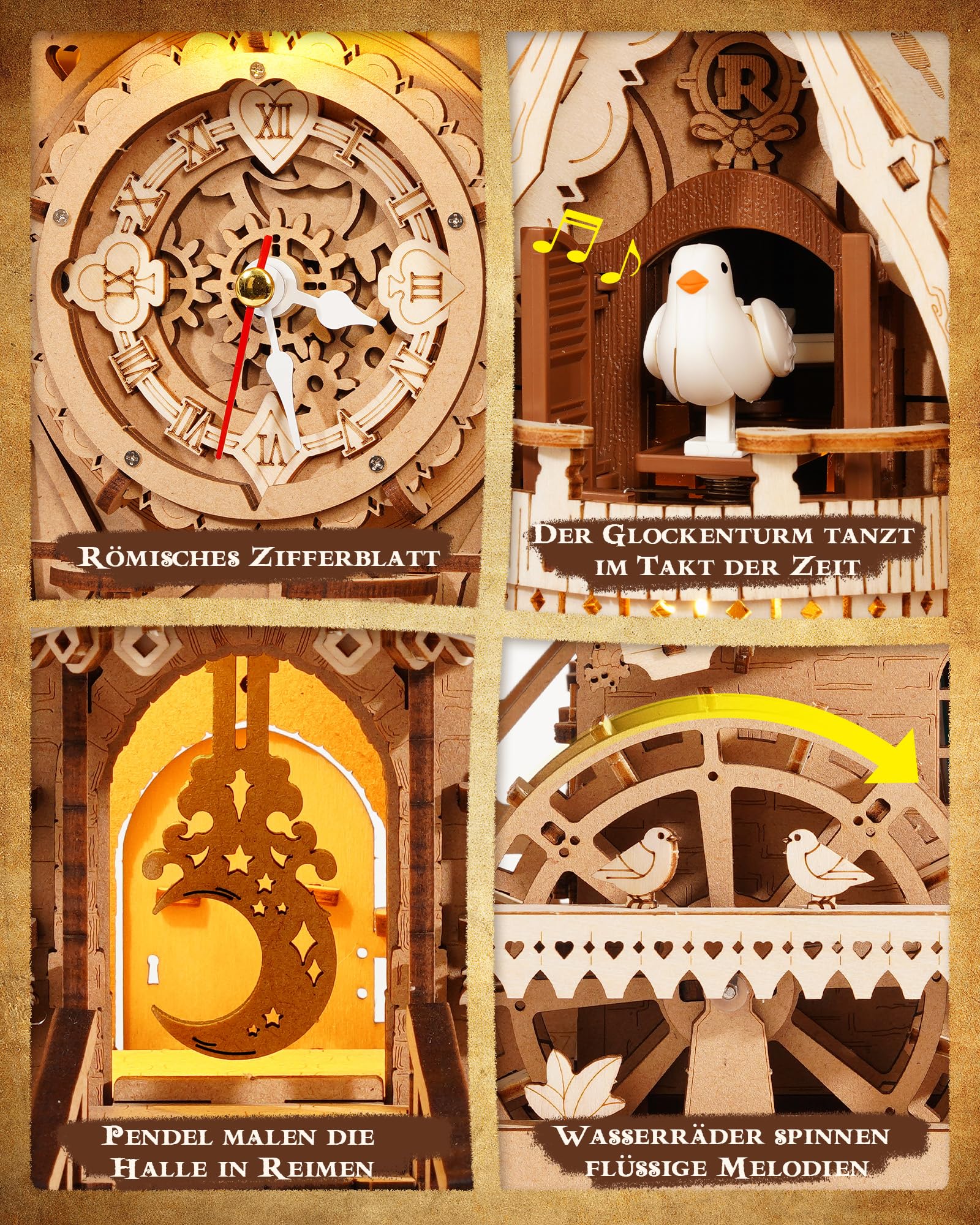 ROKR 3D Puzzle Erwachsene Kuckucksuhr, 3D Holzpuzzle Uhrenmodellbausätze, Geschenke und Dekoration für Erwachsene, Cuckoo Clock Holzfarbe, LC901 5