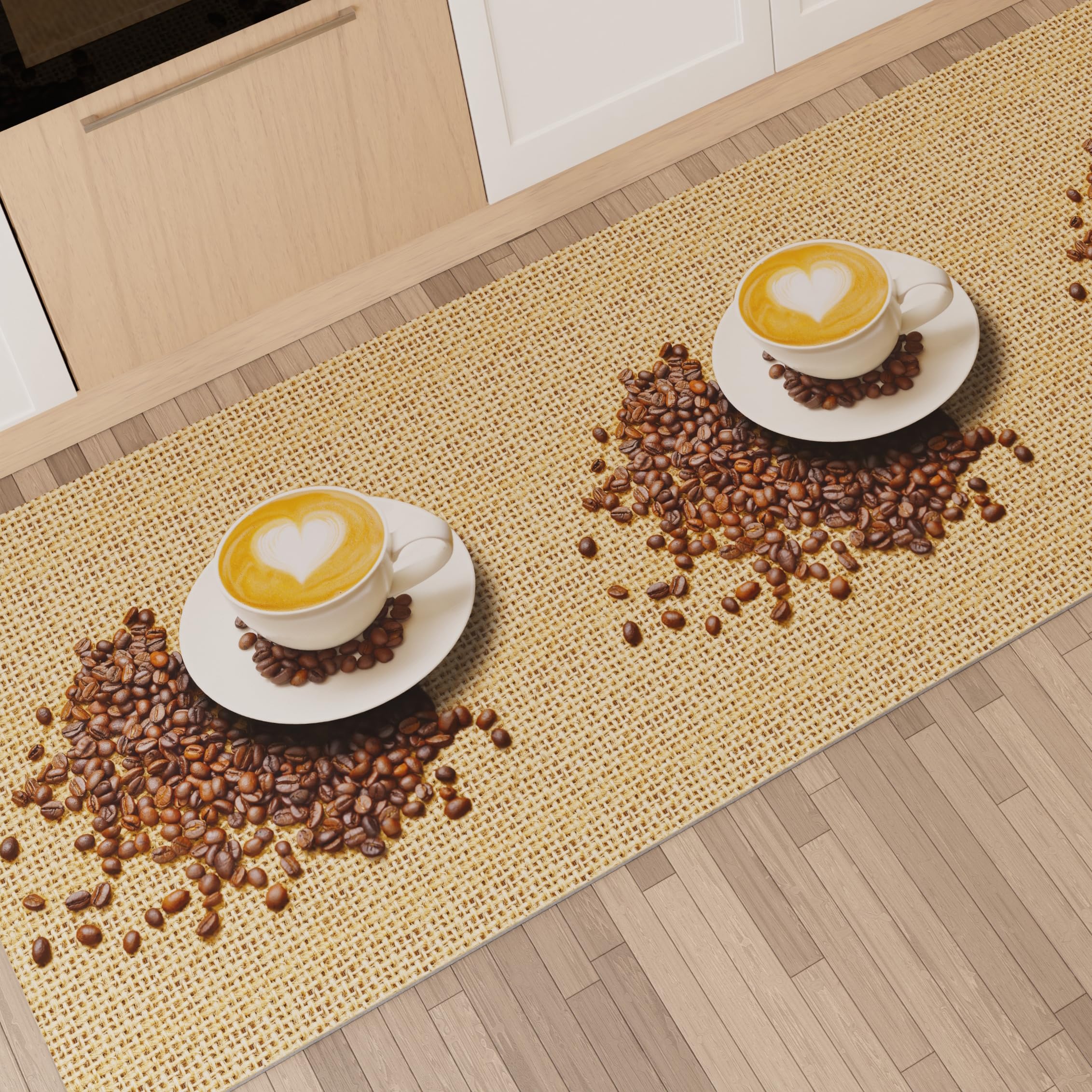 Kitchen Rug, Non-slip Kitchen Rug, Printed Kitchen Rug, Light Coffee 52x100 cm