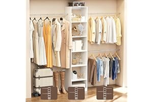 PatioPerk Walk in Closet System, Wood Closet Organizer System with 3 Extendable Hanging Rods, Wall Mounted Closet Organizers Storage System for Walk-in Closet
