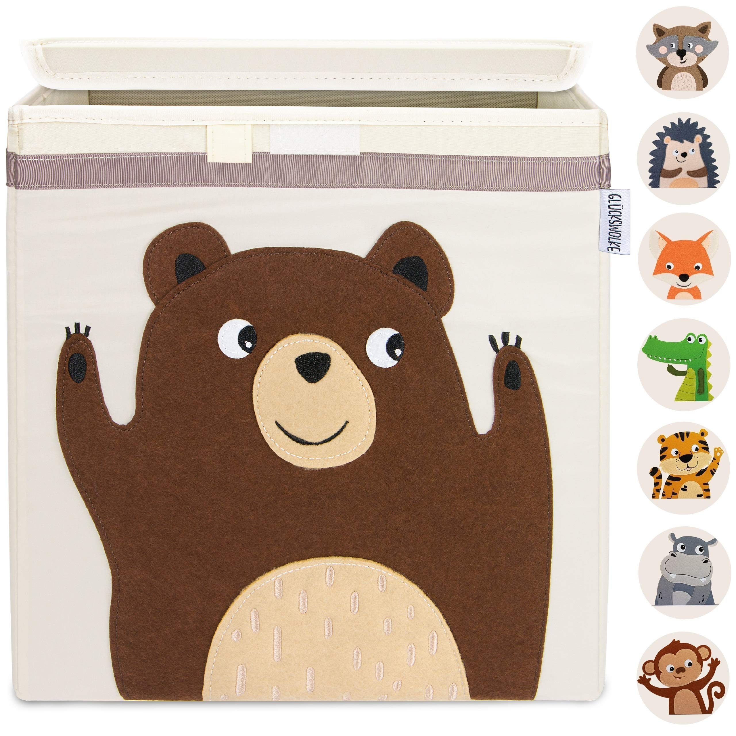 Buy GLÜCKSWOLKE Storage Box Bear Motif I Toy Chest with Lid and Handles I Organiser Boxes for