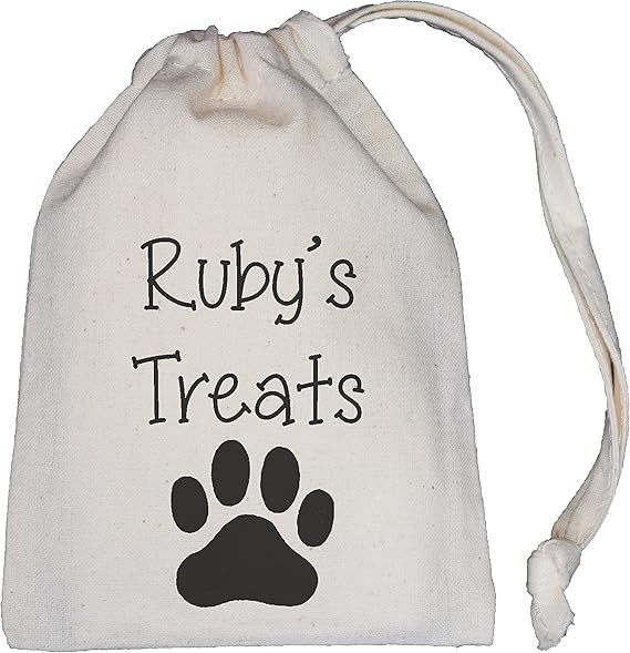 Personalised Dog Treats Bag TINY Natural Cotton Drawstring Cotton