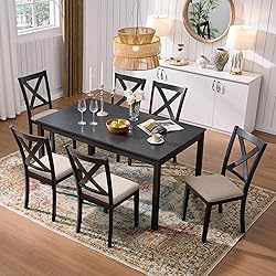 AMERLIFE 7-Piece Farmhouse Dining Table Set with 6