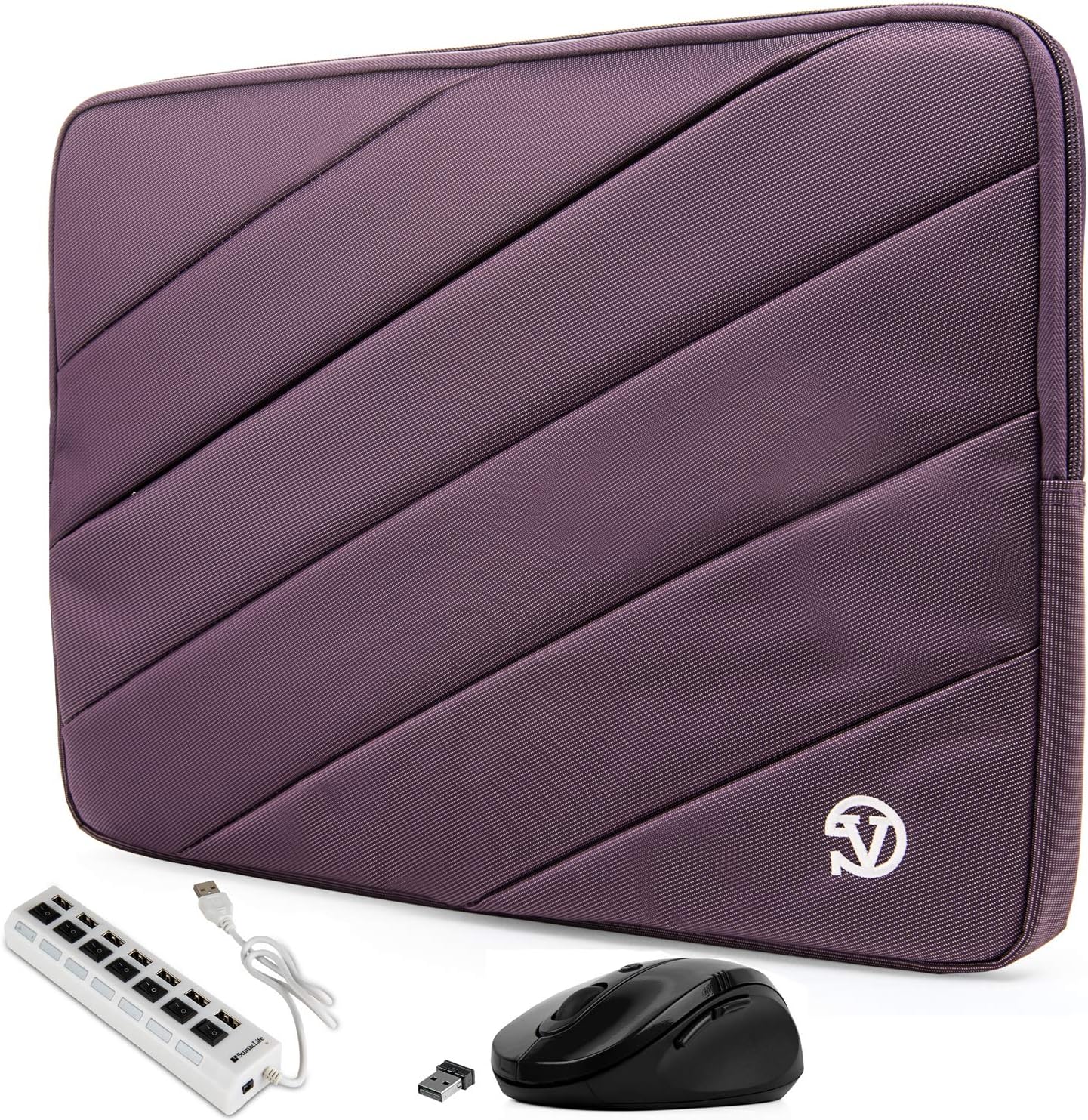 Protective Purple Shock Absorbing Laptop Sleeve for Dell Inspiron, Latitude, XPS, Precision, G3 G5 G7 15, Vostro, Alienware m15, m15 R2 14 to 15.6 inch (Includes USB Hub and Mouse)