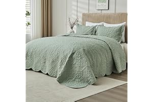 Kingnex Oversized King Bedspreads 128x120 Extra Wide Quilt for Tall Bed Lightweight 3 Piece Quilted Coverlet Pillow Shams Set Sage