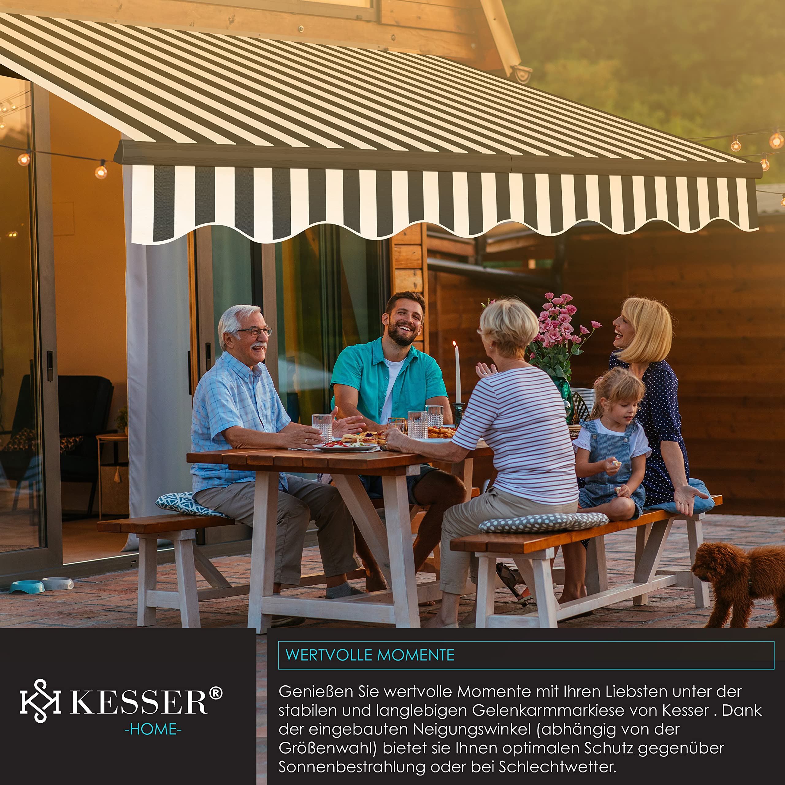 KESSER® Gelenkarmmarkise Markise Gelenkmarkise 250 x 200cm Terrassenmarkise Klemmmarkise Sonnenmarkise inkl. Wandhalterung Sonnenschutz Balkonmarkise wasserabweisend Alu/Polyester, Weiß/Anthrazit 6