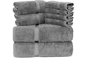 Towel Bazaar Premium Cotton Super Soft and Absorbent Turkish Towels (8-Piece Towel Set, Gray)