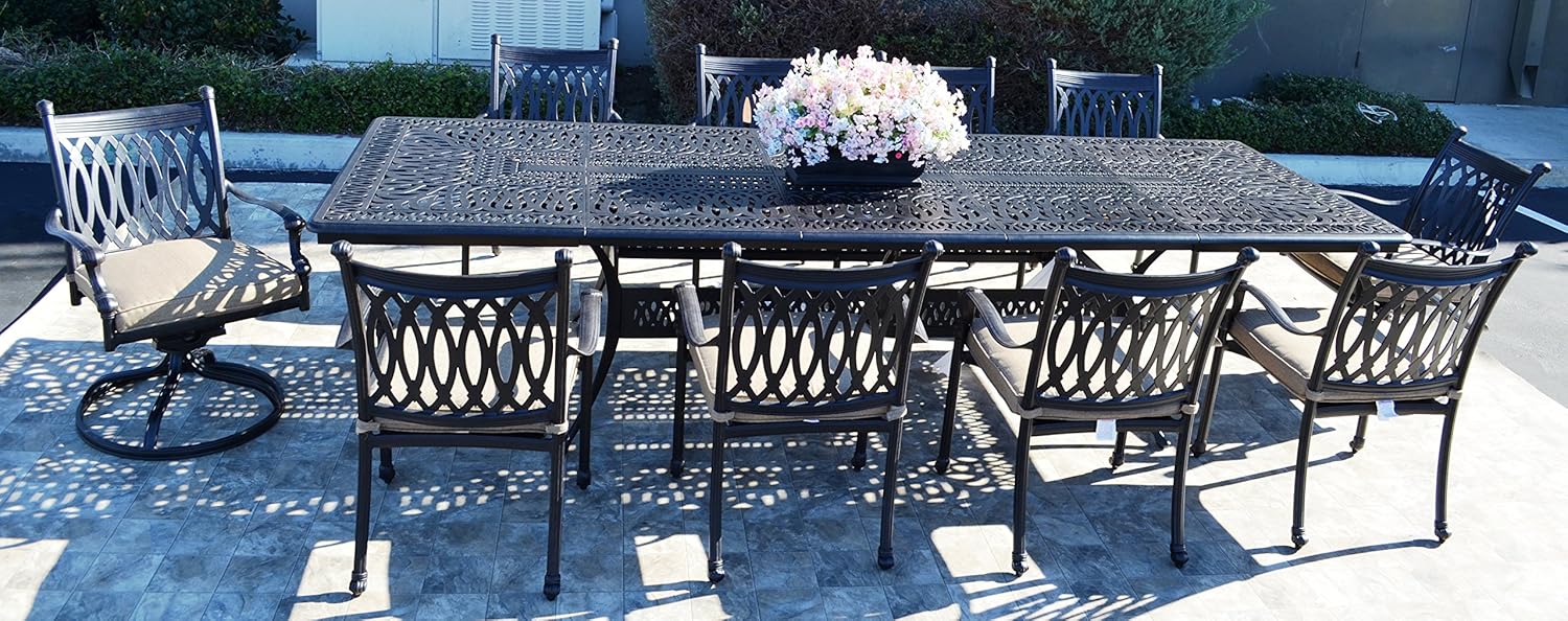 Grand Tuscany Cast Aluminum Powder Coated 11pc Outdoor Patio Dining Set with 48