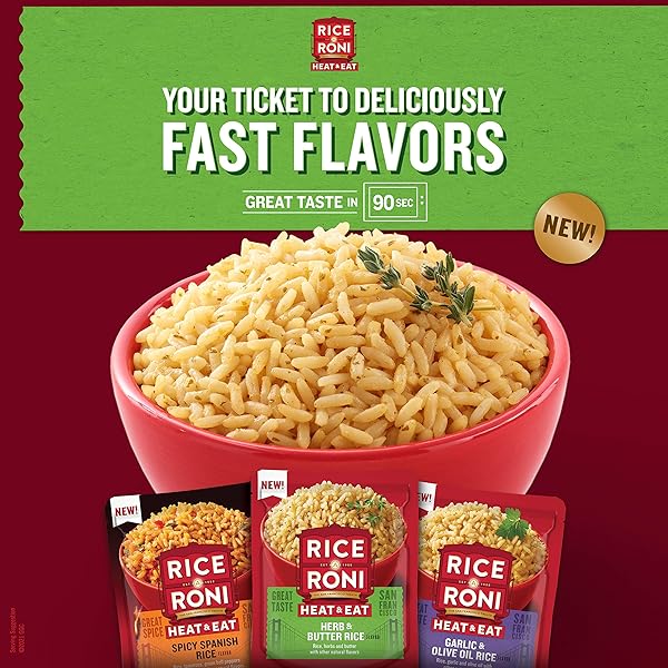 RICE-A-RONI HEAT EAT, MICROWAVE RICE, QUICK COOK RICE, SPICY SPANISH, 8.8OZ POUCH