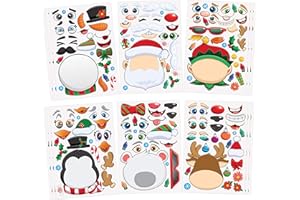 JOYIN 24 Pcs Christmas Make-a-face Stickers, Make Your Own Characters Mix and Match Sticker Sheets with Christmas Elf, Santa Santa, Snowman, Penguin, and Polar Bear Kids Party Favor Supplies Craft