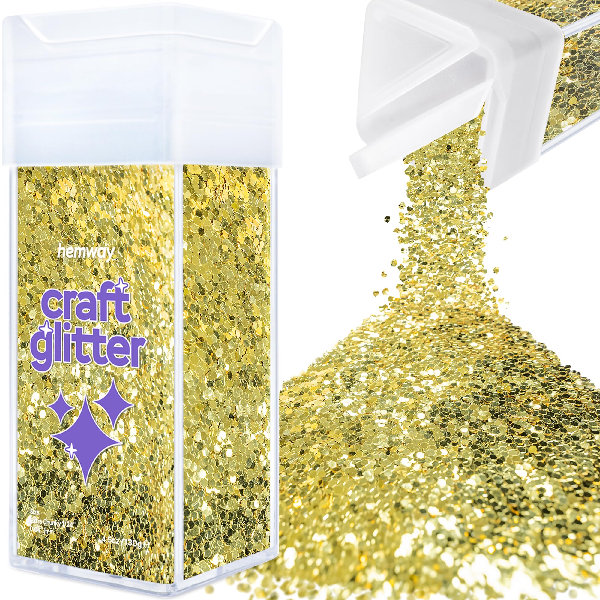Hemway Glitter Shaker Sand Gold 110g Extra Chunky, Craft Glitter Shaker for Resin & Epoxy Crafts, Christmas Art Supplies, Nail, Body, Face, Eye, Festival, Crafting, Slime, Sparkle