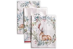 Maison d' Hermine Dish Towels 100% Cotton Kitchen Towels Dishcloth for Gifts, Home, Kitchen, Dining, Cocktail Parties & Camping, Holly Time - Thanksgiving/Christmas (Set of 3)