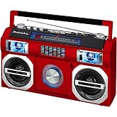 Studebaker SB2145R 80's Retro Street Bluetooth Boombox with FM Radio, CD Player, LED EQ, 10 Watts RMS Power and AC/DC in Red