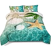 BDUCOK Ocean Comforter Set Beach Bedding Full Size Starfish Beach Coastal Bedding for Boys Girls Blue Bedroom Decor Ocean Themed All Season Comforter Full Size wiht 1 Comforter 2 Pillowcases