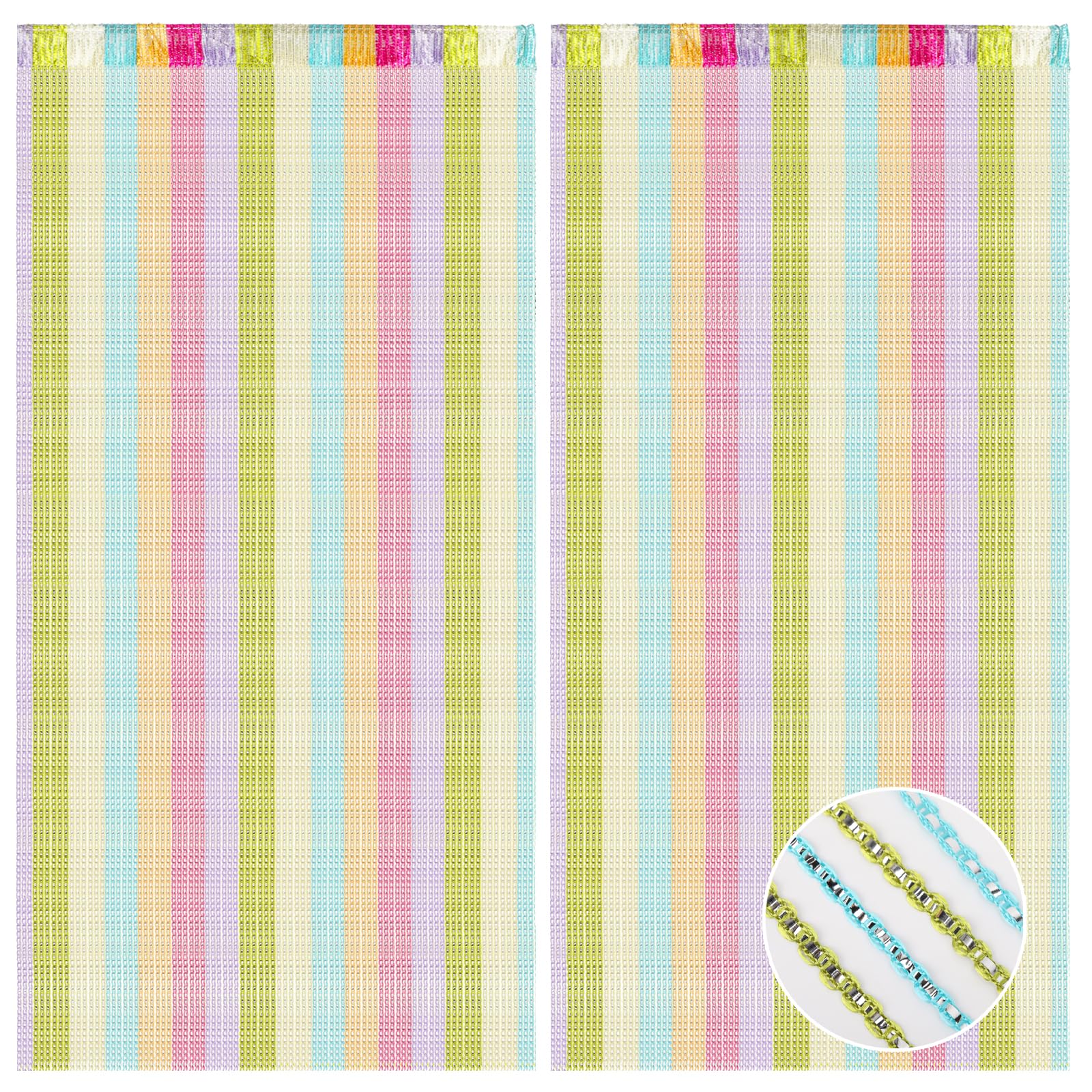 BEIMEIII Pack of 2 String Curtain Patio Door Curtain 100 x 200 cm Opaque Fly Curtain Balcony Door Curtain Patio Door Fly Green Colourful for Dining Room Bedroom Wedding