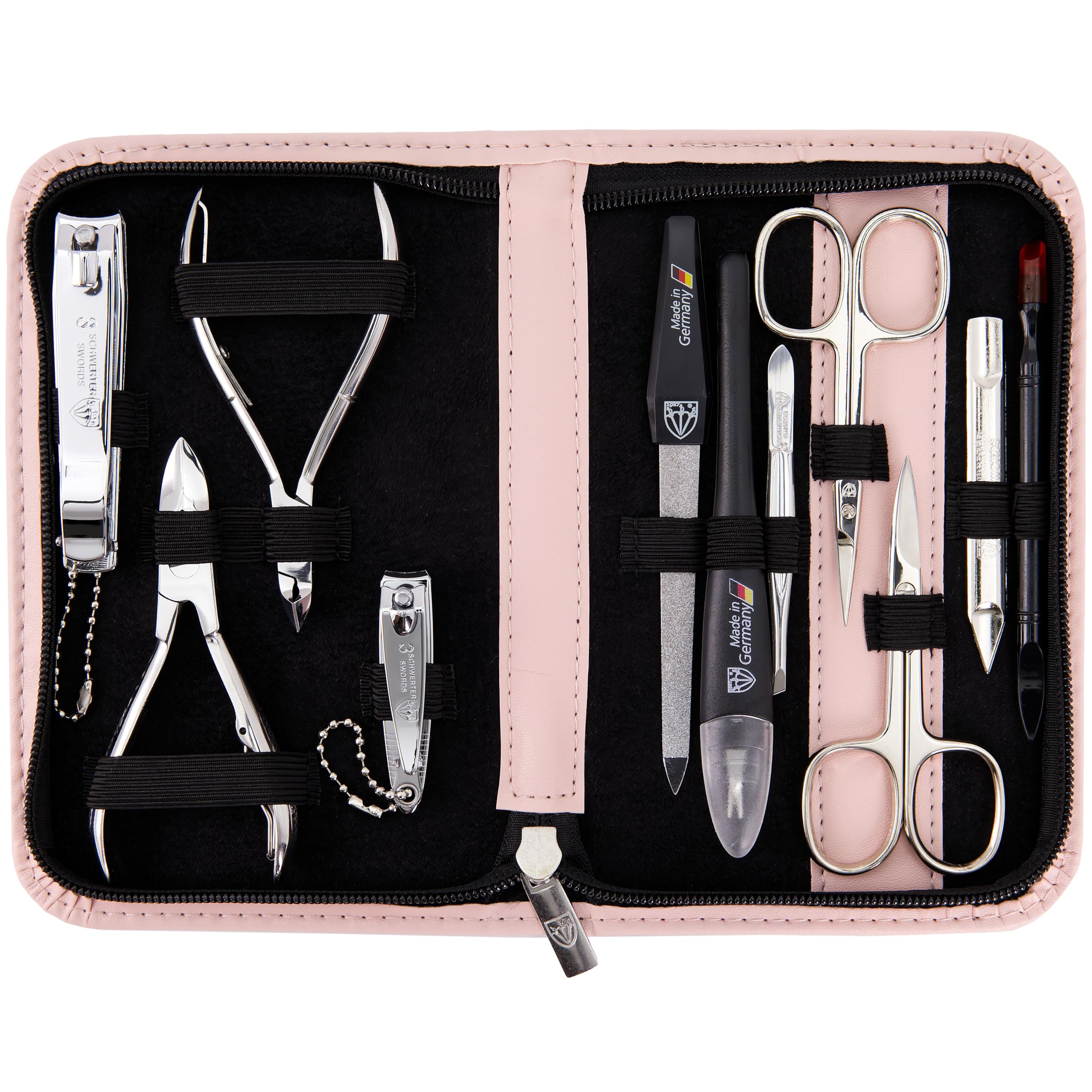 3 Swords Germany - brand quality 10 piece manicure pedicure grooming kit set for nail care with synthetic leather case pink - Made by 3 Swords