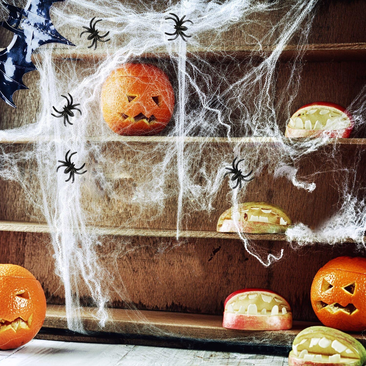AOSTAR Halloween Stretch Spider Webs Indoor & Outdoor Spooky Spider Webbing with 50 Fake Spiders for Halloween Decorations: Toys & Games