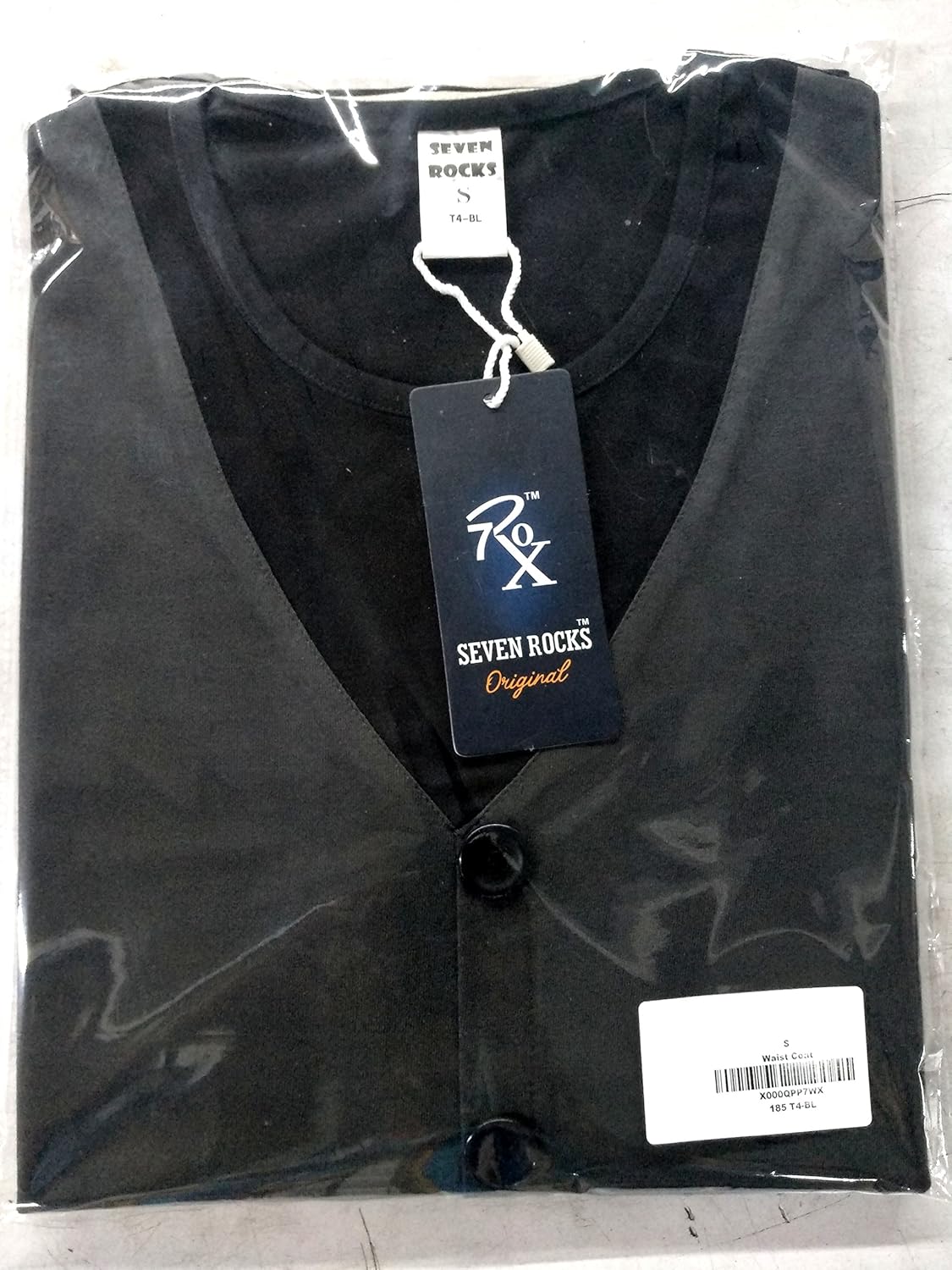 seven rocks men's waist coat style cotton black tshirt