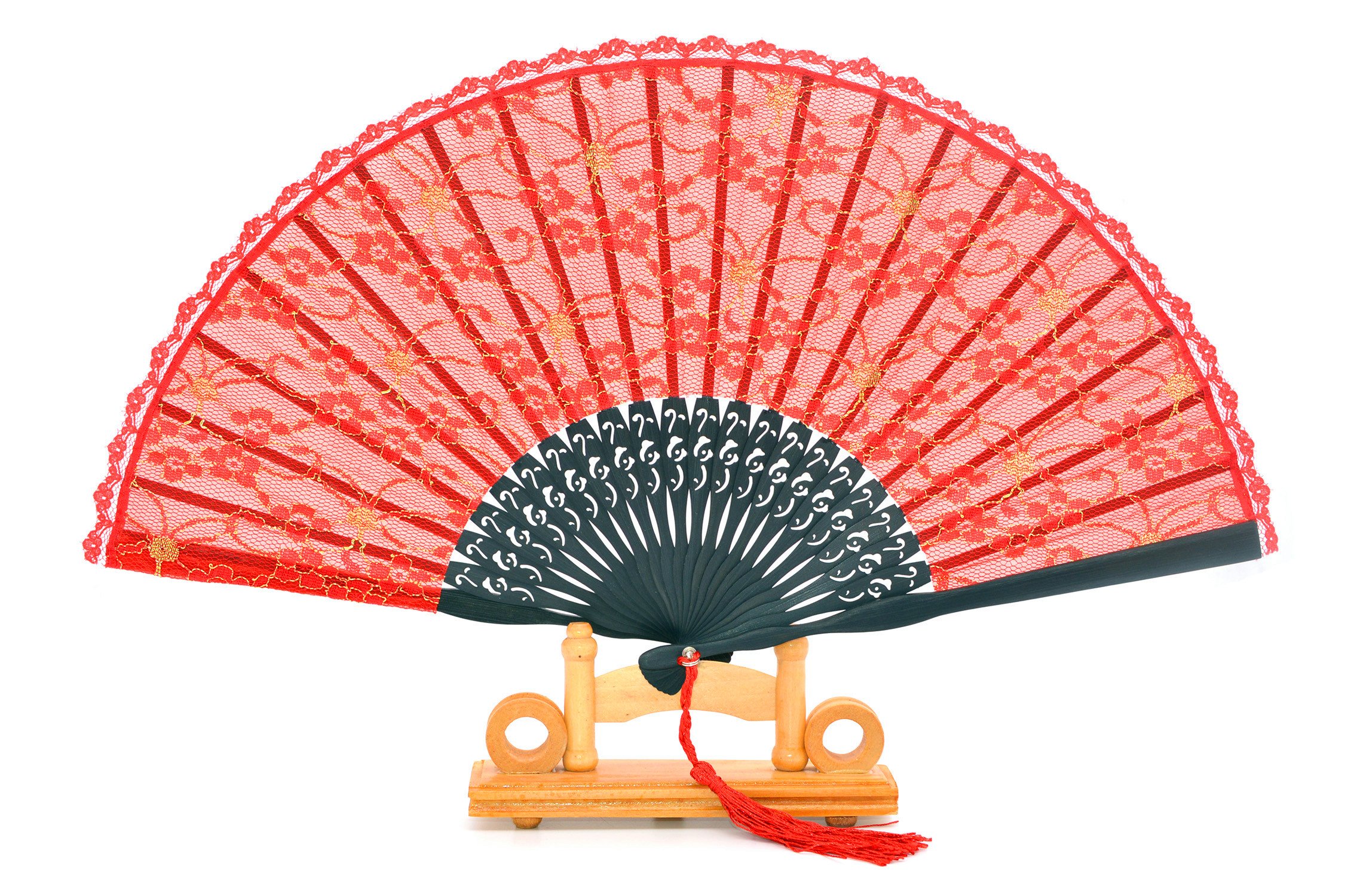 Medifier Lace Bamboo Handheld Folding Fans With hand made silk Fan cover Pouches and gift box Wedding Party Gift for Girls Women Red