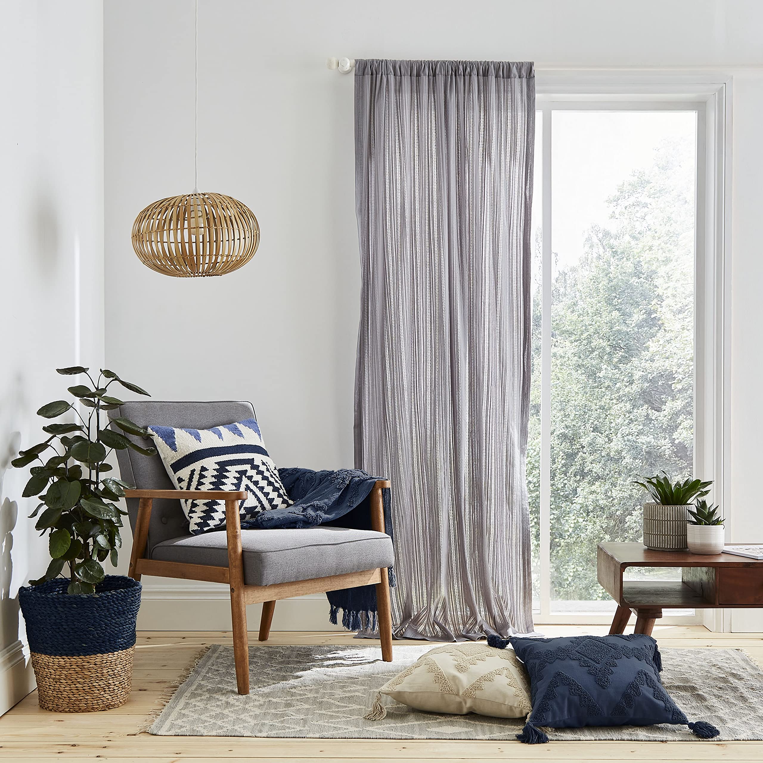 Pineapple Elephant Zofia Broderie Anglaise Panel Slot Top Voile 55 X 72 Grey