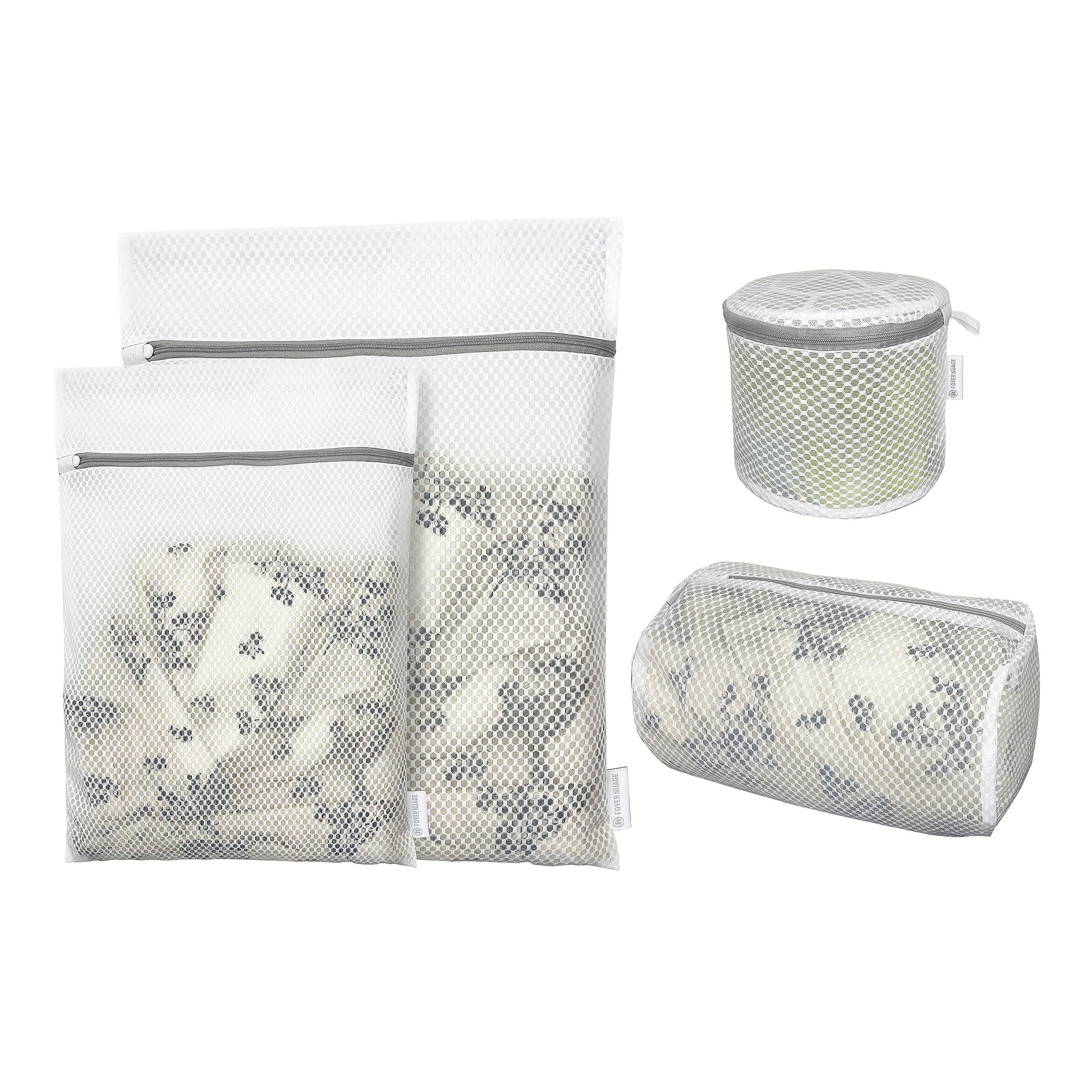4PCS Honeycomb Mesh Laundry Bags for Delicates with Zipper, Clothing Washing Bags for Underwear, Lingerie, Bra, Blouse, Hosiery, Pants, Stocking, Socks,Extra Strong(1Bra,1Cylin,1S,1M,)