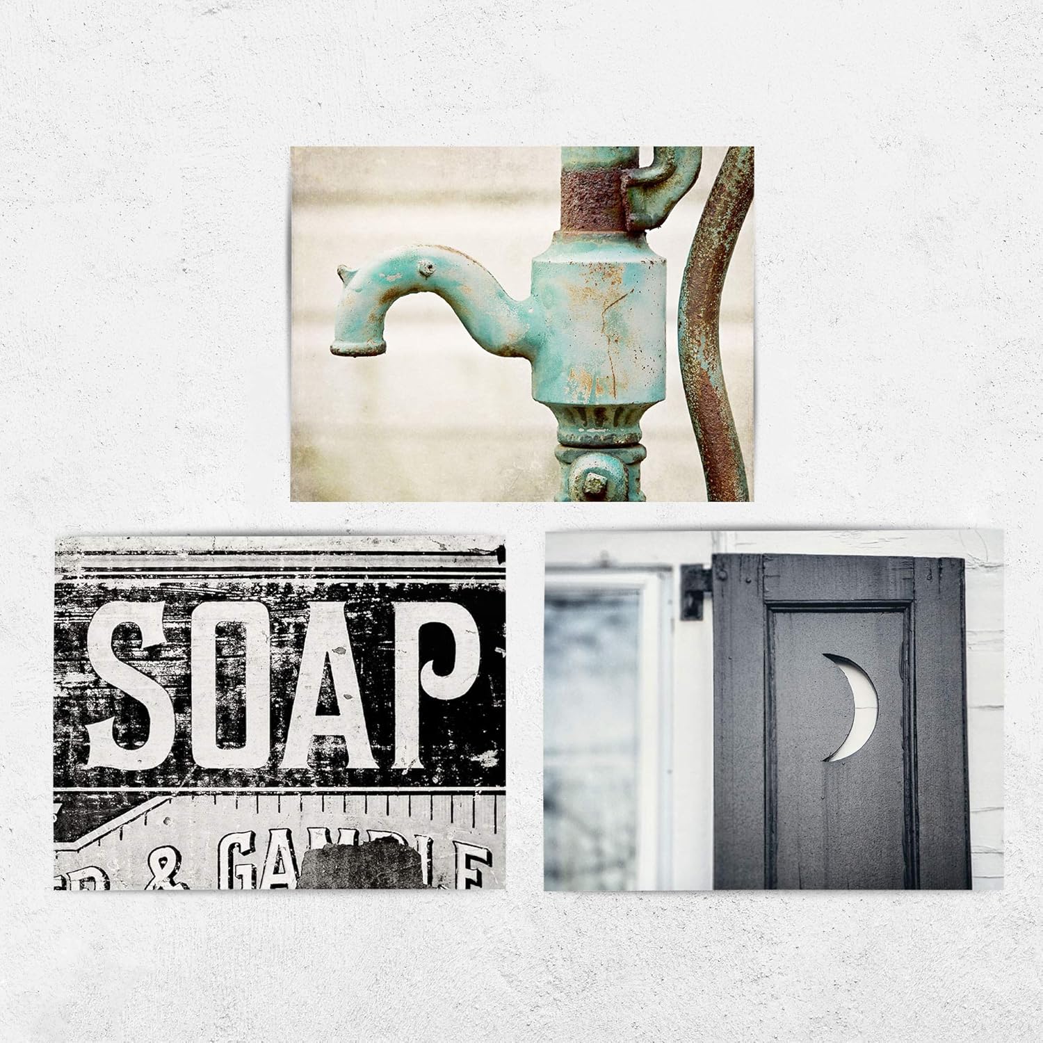 Amazon Com Rustic Farmhouse Bathroom Wall Decor Set Of 3 5x7 Prints Not Framed Country Bath Art In Black Teal And Blue Fba35 Handmade