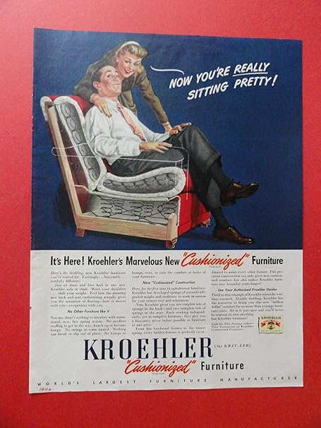 1946 Kroehler Furniture Print Advertisment Man Chair Woman
