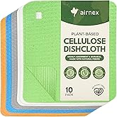 AIRNEX 10 Pack Cellulose Swedish Dishcloths for Kitchen - Eco-Concious Reusable Dish Towels & Cloths - Super Absorbent, Odor Resistant and Fast Drying Wash Cloths for Dishes & Surfaces
