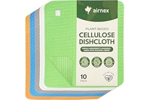 AIRNEX 10 Pack Swedish Dishcloths for Kitchen - Eco-Concious Reusable Dish Towels & Cloths - Super Absorbent, Odor Resistant 