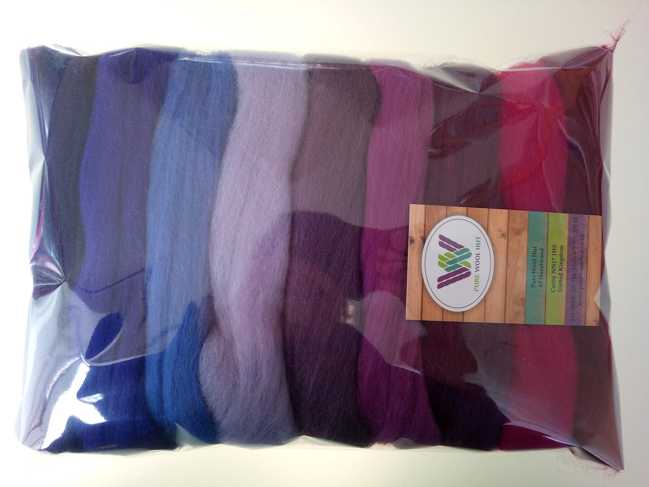 Purple Set* Merino Wool Roving Tops for Needle & Wet Felting, Spinning – 30g, 60g, 90g Packs (90 g)